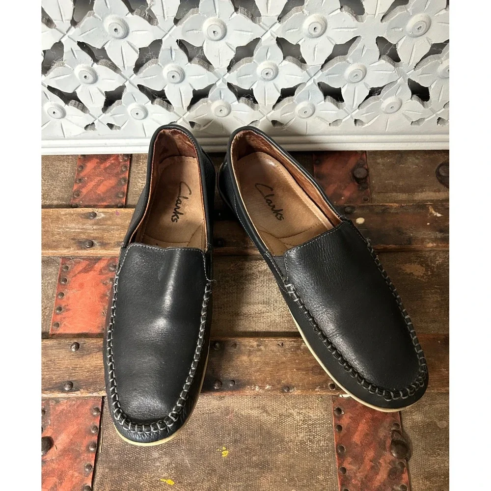Clarks Mens Reazor Drive Black Leather Loafers Moccasins Driving Shoes 11M